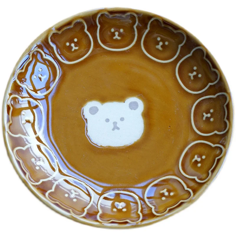 세라믹 곰 디자인 디저트 접시 귀여운 한국 스타일 작은 접시 보석 보관 접시 원형 성인용 5인치