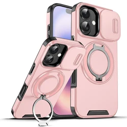360 - Degree Rotating Magnetic Phone Case with Camera Protection for iPhone 16 (Pink)