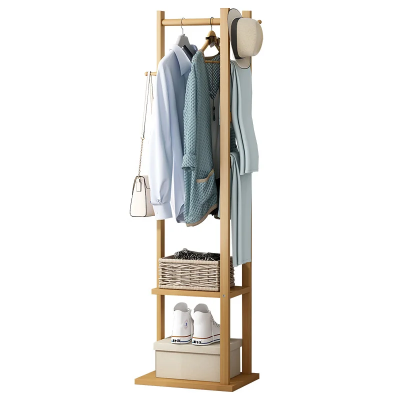 Simple Standing Coat Rack Floor Bedroom  Clothes Hooks Multifunctional Solid Wood Porch Rack For Coats for Organized Entryways