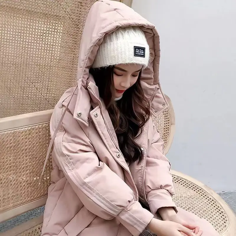 2023 New Women Down Cotton Coat Winter Jacket Female Mid Length Version Parkas Loose Thick Outwear Hooded Large Size Overcoat