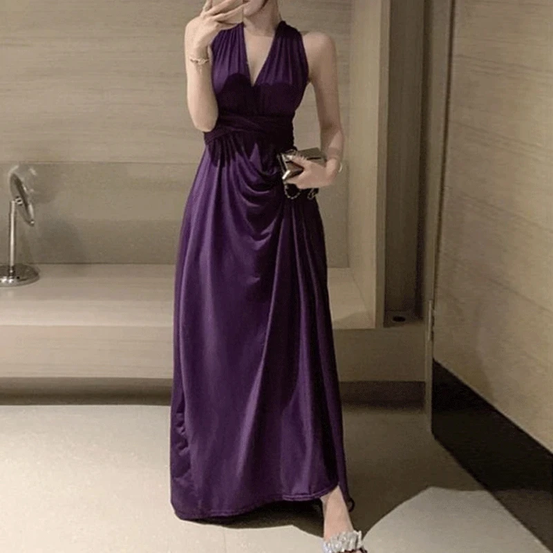 

Advanced Ball Gowns for Women Formal Sexy Cross Bandag Backless Maxi Dress Deep Vneck Sleeveless Long Dress Evening Party
