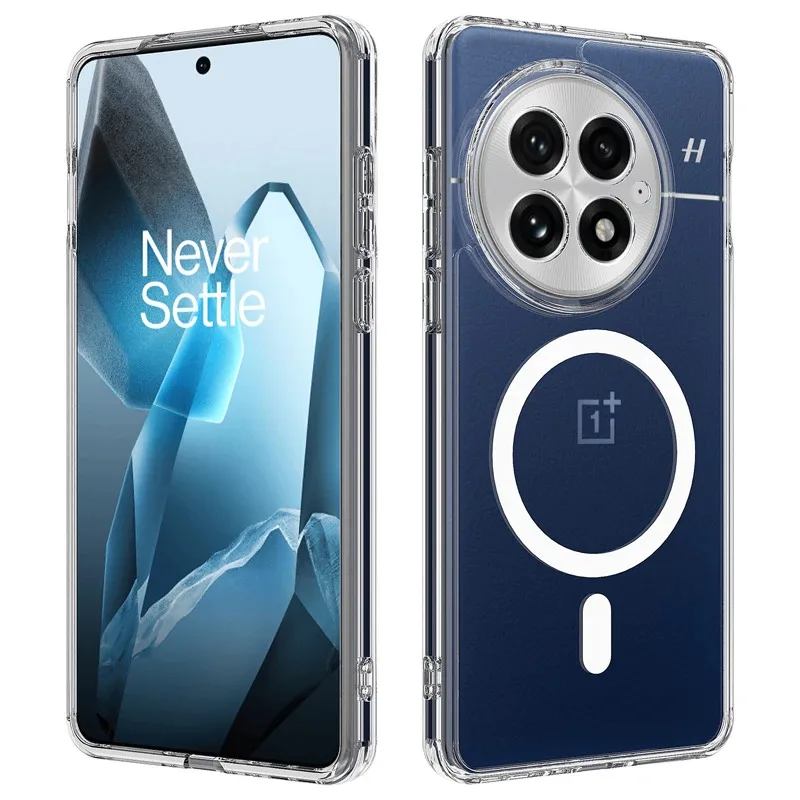 ELVEV Magnetic Shockproof Clear Wireless Charging Phone Case - Acrylic Transparent TPU Cover
