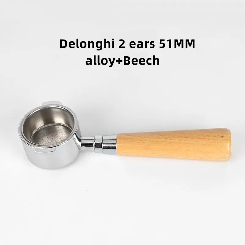 51mm Bottomless Portafilter For Delonghi ECP3420/EC155/BCO430 - 2 Ear Stainless Steel Basket & Walnut Handle, Dosing Max 16g