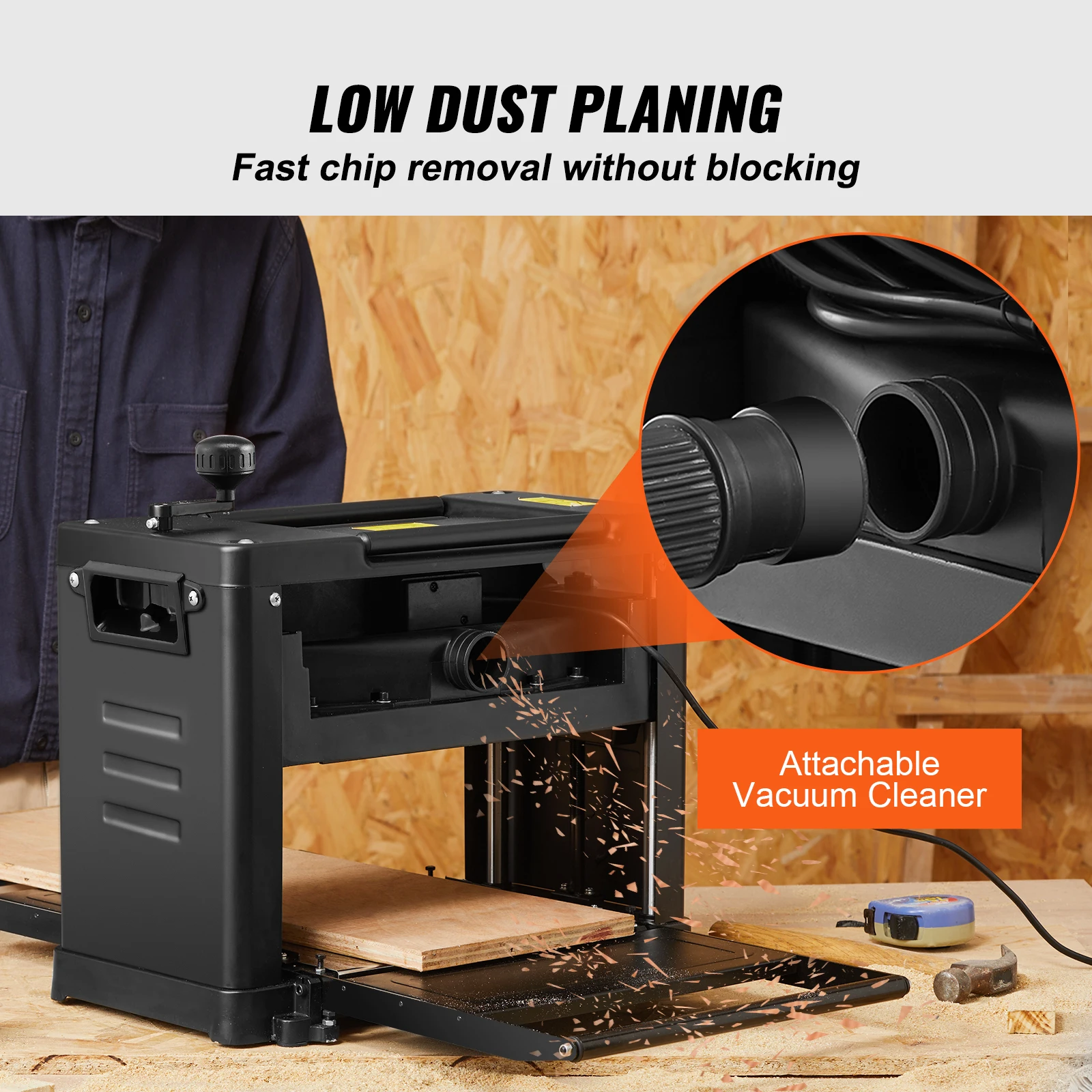 VEVOR Thickness Planer 13inch Benchtop Planer with Two-Blade 15-Amp 1800W Powerful Motor Low Noise for DIY Woodworking Planing 6