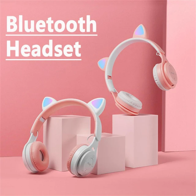 Casque d'oreille de chat mignon avec lumière flash LED, sans fil, micro,  écouteur, stéréo, jeu, musique, casque compatible Bluetooth, enfants, filles  - AliExpress