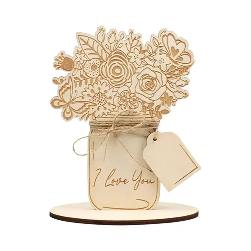 

Wooden Flower Card Wooden Flower Bouquet Greeting Cards Double-Sided Engraving DIY Wooden Craft For Valentine's Day Mother's Day