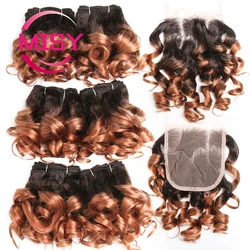 Colored Curly Bundles With Closure Bouncy Curly Indian Human Hair Weave Bundles With Closure Ombre Brown Hair Extensions