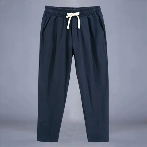Men's Trousers Cotton Linen Fashion Casual Pants Solid Color Breathable Loose Shorts Straight Drawstring Pants Streetwear Men - Image 9