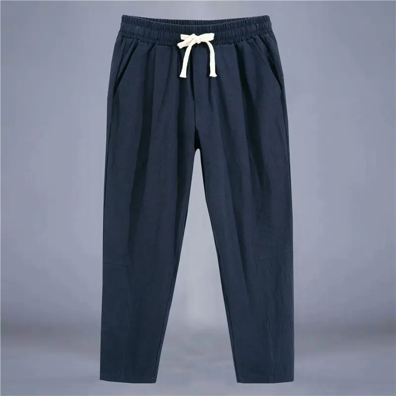 Men's Trousers Cotton Linen Fashion Casual Pants Solid Color Breathable Loose Shorts Straight Drawstring Pants Streetwear Men - Image 9