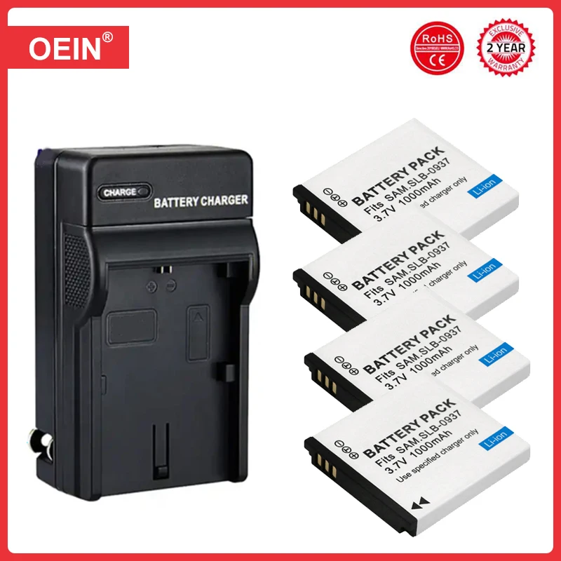 Batteria 4Pcs 1000Mah Slb-0937 Slb0937 Per Samsung Slb-0937 E Samsung Cl5, Cl50, I8, L730, L830, Nv4, Nv33, Pl10, St10