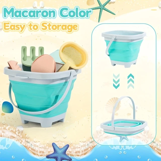 11-Piece Sand Toy Set Includes Foldable Sand Bucket Shovel and Sand Rake Toy Children's Beach Sand Playing Tool Set for Toddlers 4