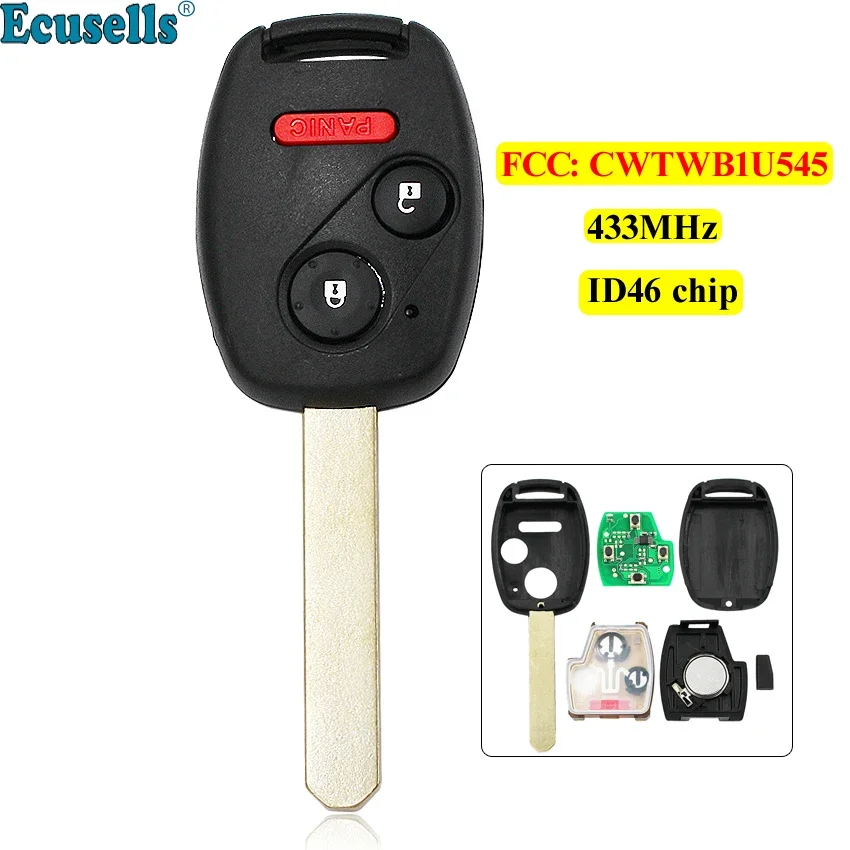 

2 + 1/3 кнопочный дистанционный ключ 433 МГц с чипом ID46 для Honda Pilot 2005 2006 2007 2008 CWTWB1U545/ CWTWBIU545
