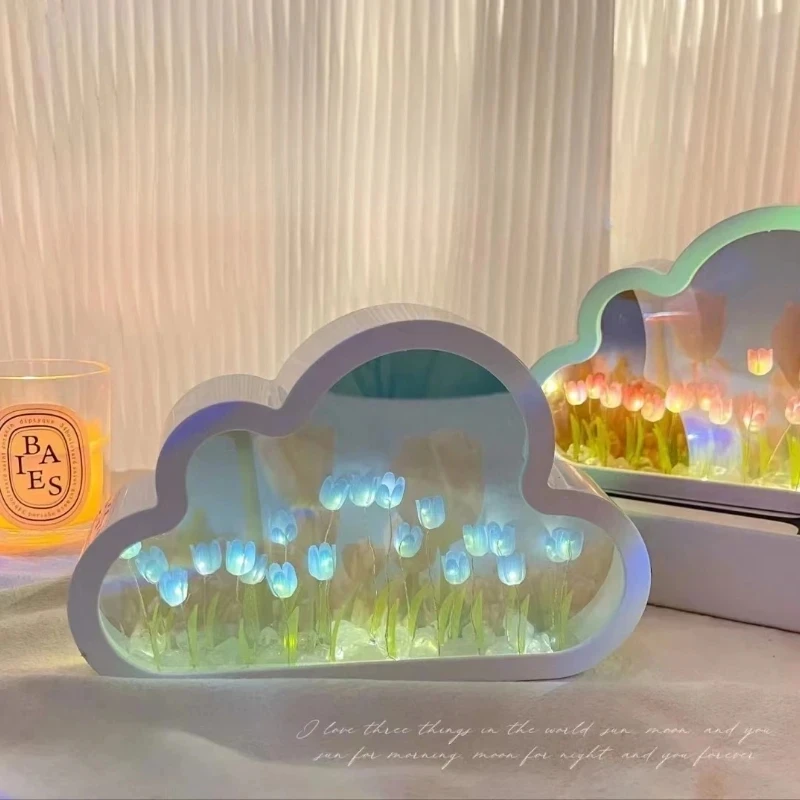Wolke Tulpe Nachtlicht handgemachte DIY Material Blume Home Decor Spiegel kreative Atmosphäre Lampe Geburtstagsgeschenk Valentinstag – Detail 4
