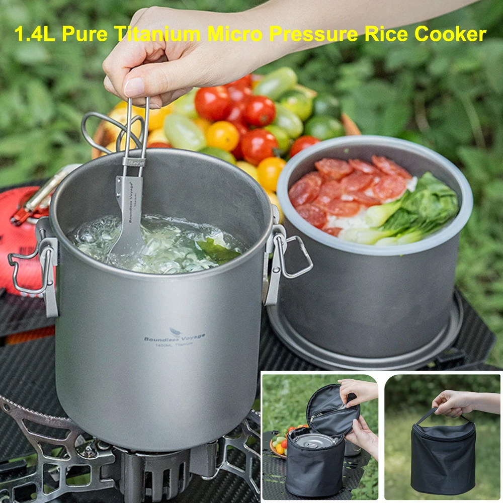 1.4L 순수 티타늄 마이크로 압력 밥솥, 휴대용, 가벼운 건강한 야외 캠핑 조리..