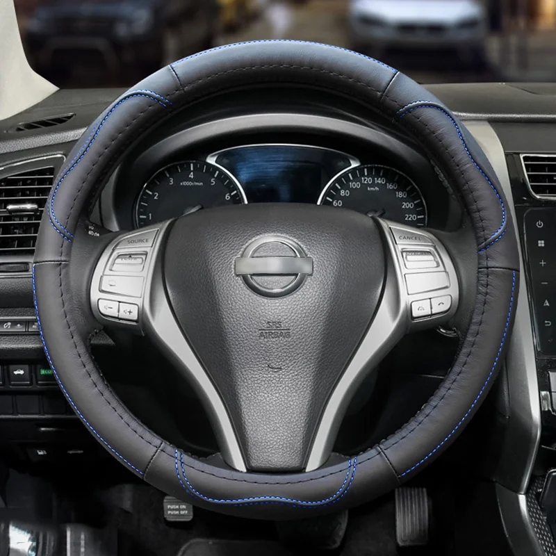 Coprivolante in pelle per tutte le stagioni - Coprivolante universale antiscivolo per auto Protezione per volante per auto in pelle - Image 4