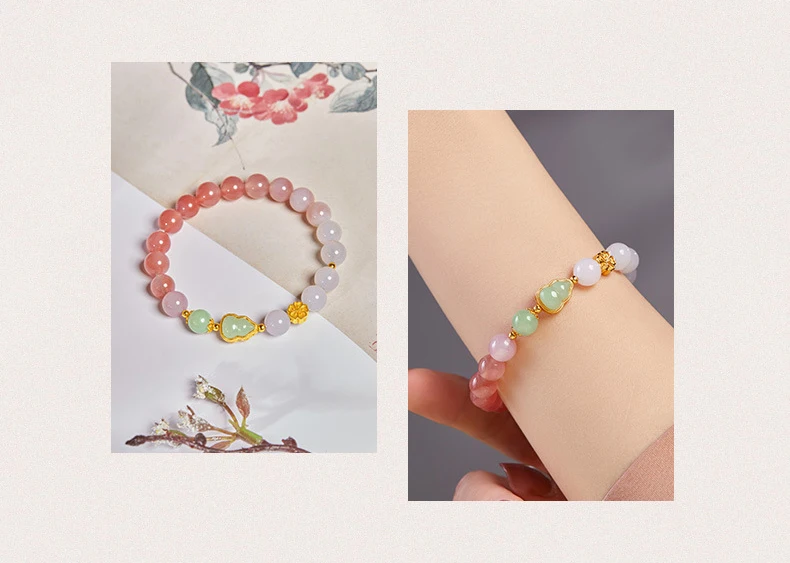 Glückliche Nachahmung von Hotan Jade Zinnober Rot Gold Farbe Perle Naturstein Perlen Armband für Frauen Armband Party Glück Geschenk – Detail 2
