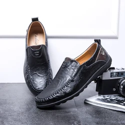 Luxury Genuine Leather Men's Fashion Loafers with Rubber Sole - 45 (Black)