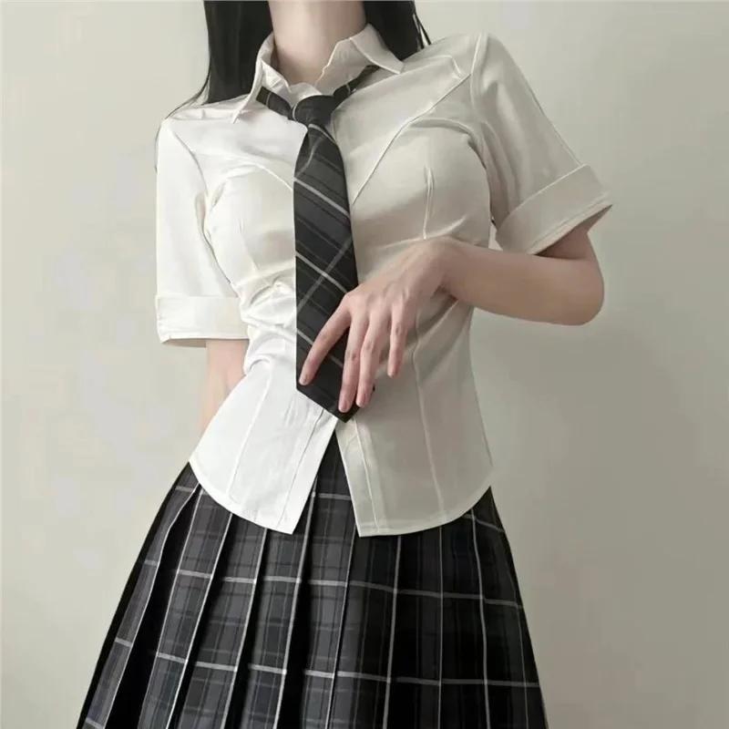Summer Pure White Shirt JK Uniform Waist-Fitted Slims Smooths Your Silhouette Women's Japanese Preppy Styles Short Sleeves White