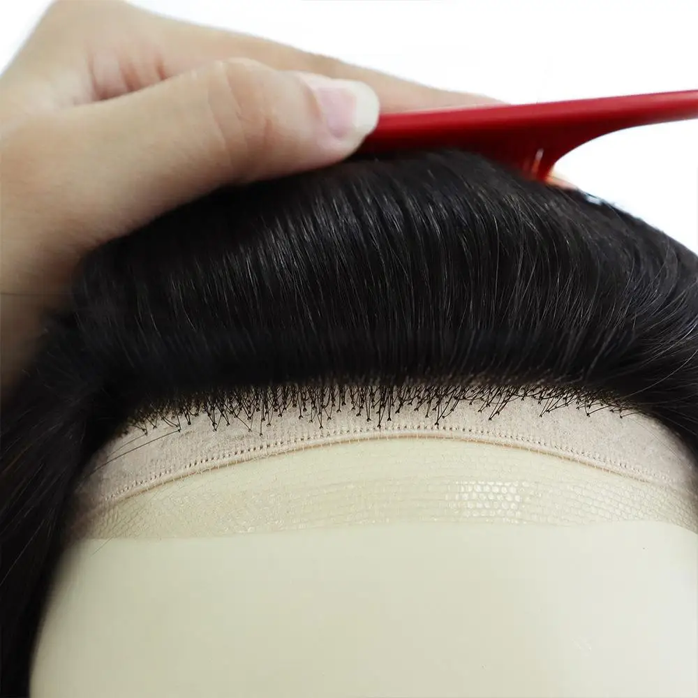 Chinese Cuticle Remy Hair Medical Wig French Lace In Front With Fine Mono Lace