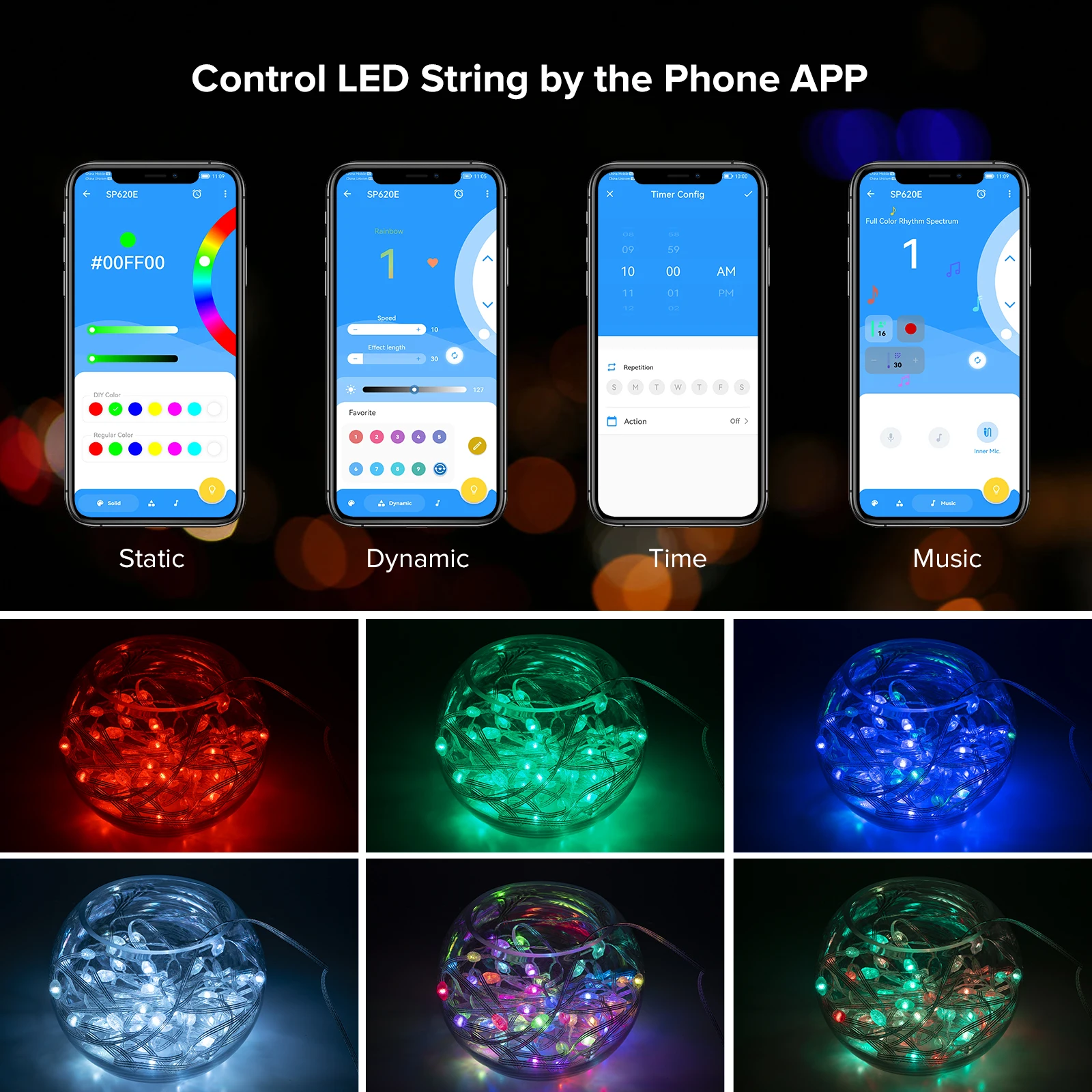 LED String Lights Dreamcolor USB LED String Light BT Music APP WS2812B Garland Fairy Lights for Christmas Birthday Party Decoration Waterproof
