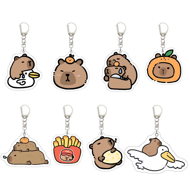 

Lovely Cartoon Capybara Acrylic Keychain Just Be Cappy Key Chain Pendant Key Ring Keychains for Bag Pendant Aaccessories Gift