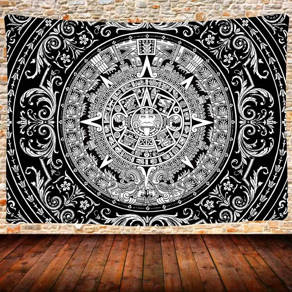 Tapisserie de calendrier aztèque, noir et blanc, Vintage, signe Mayan, mots  anciens, tenture murale pour chambre à coucher, salon, dortoir, décor de  maison - AliExpress, image size:1000x1000