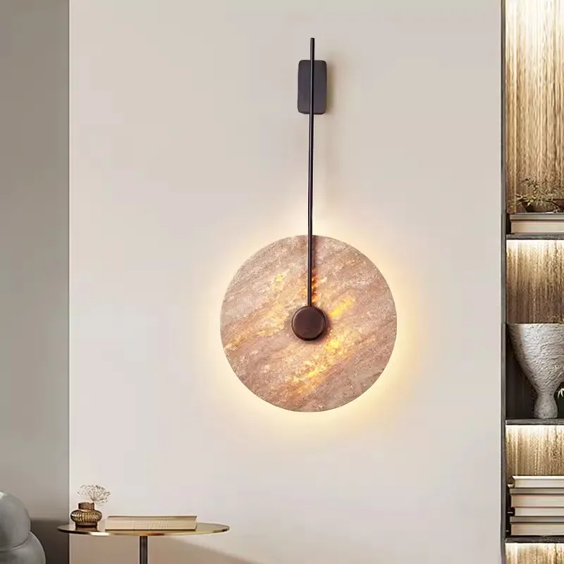 

Postmodern Nordic retro personality background wall lamp designer decorates dining room, living room, yellow stone wall light