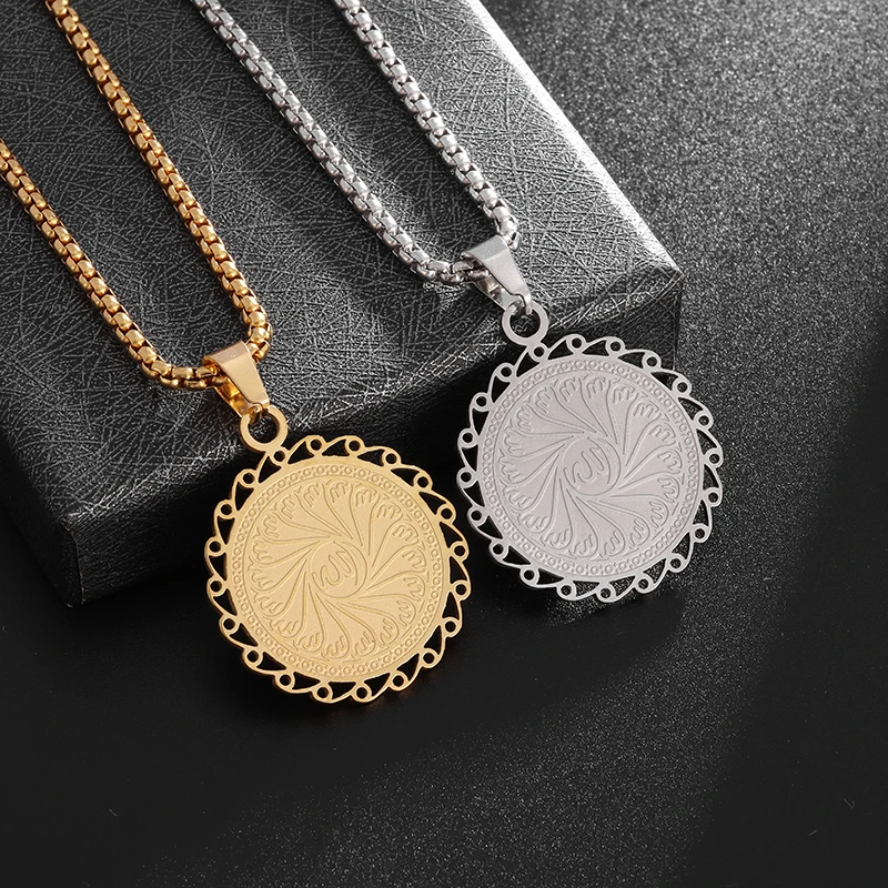 

Stylish Stainless Steel Round Islamic Pendant Necklace for Men Women Christmas Holiday Jewelry Gift