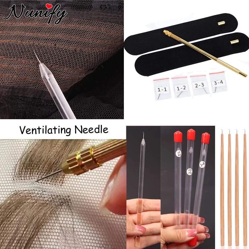 Ventilating Needle for Lace Wig, Ventilating Needles Hooking Hair Wig  Ventilating Holder with Needles anfd Wood Handle Lace Wig False Beard  Making