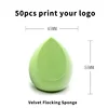 Wholesale Custom Logo Microfiber Make Up Sponge Beauty Egg Facial Flocking Makeup Facial  Sponge Velvet Flocking Blender Egg 2
