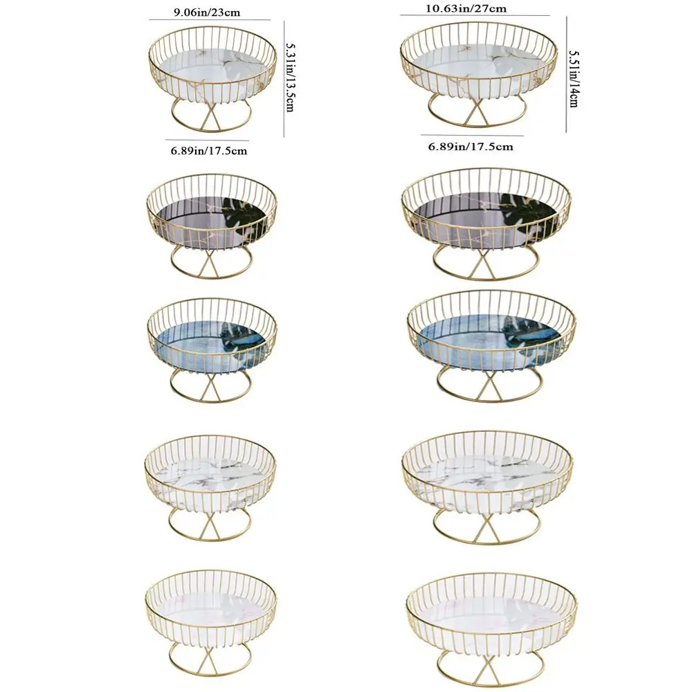 Modern Single Tier Metal Iron Wire Fruit Basket Stylish Sturdy Round Fruit-Bowl Large Capacity Fruit Tray Bread 6