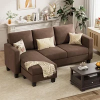 Convertible Sectional Sofa Couch, L-Shaped Sofa with Linen Fabric, Movable Ottoman Small Couch , Living Room and Office 1