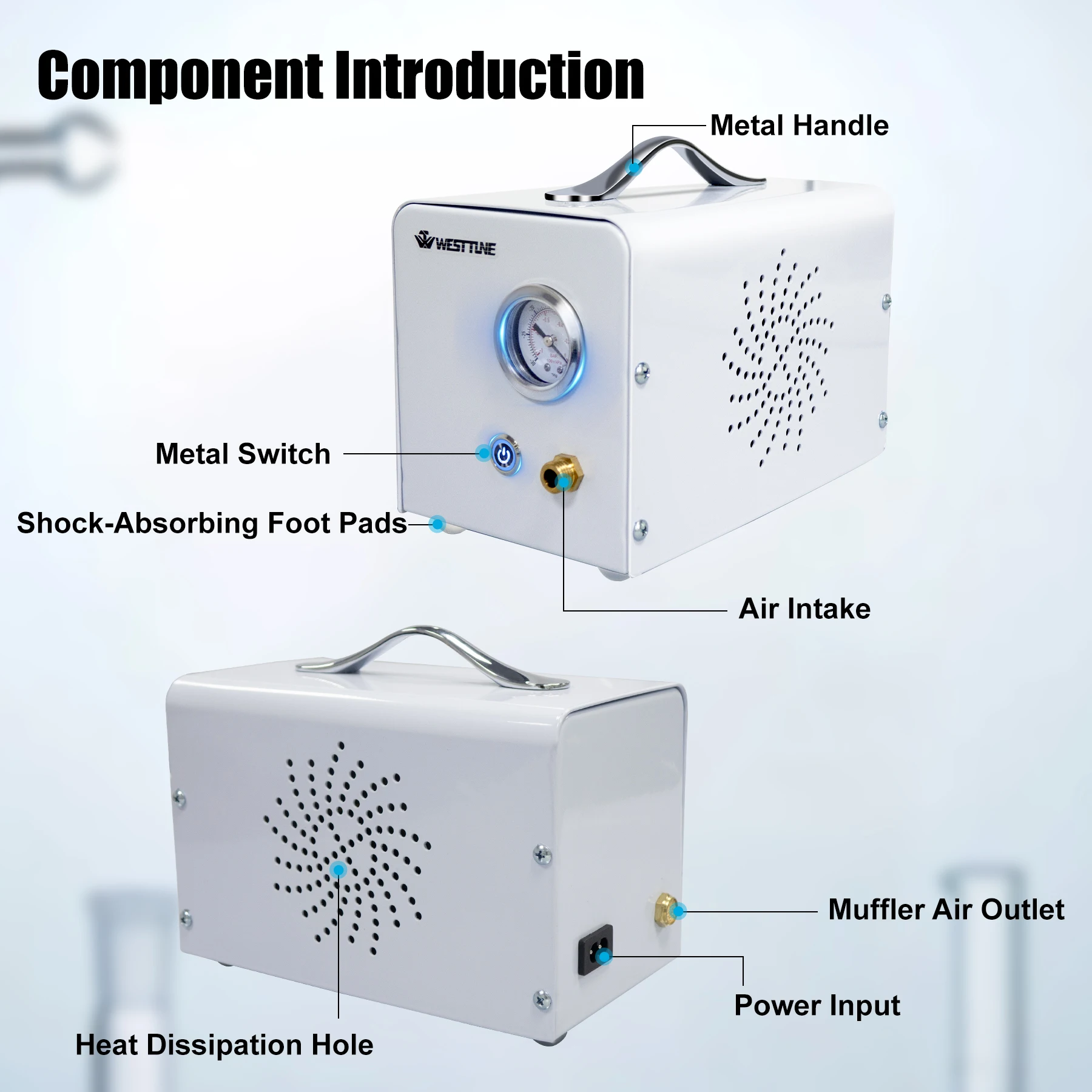 WESTTUNE Lab Diaphragm Vacuum Pump Mini Oil-free Vacuum Filtration Pump Portable Negative Pressure for Laboratory Work 110v