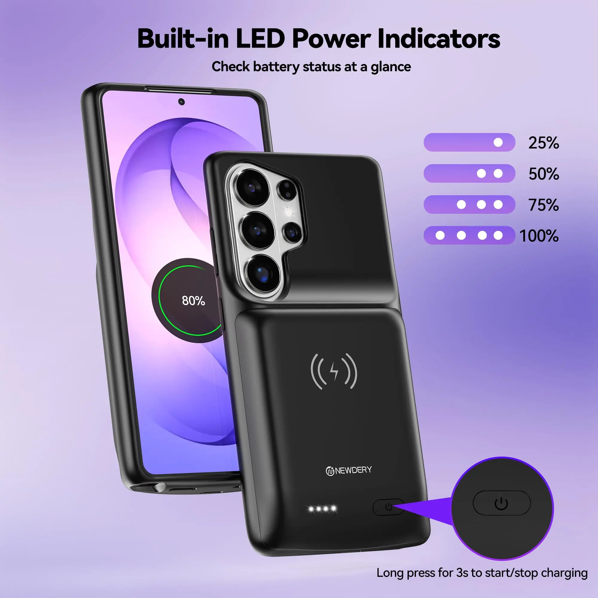 뉴더리 삼성 갤럭시 S26 울트라 배터리 케이스 9500mAh Qi 무선 충전 보조배터리 케이스 업그레이드