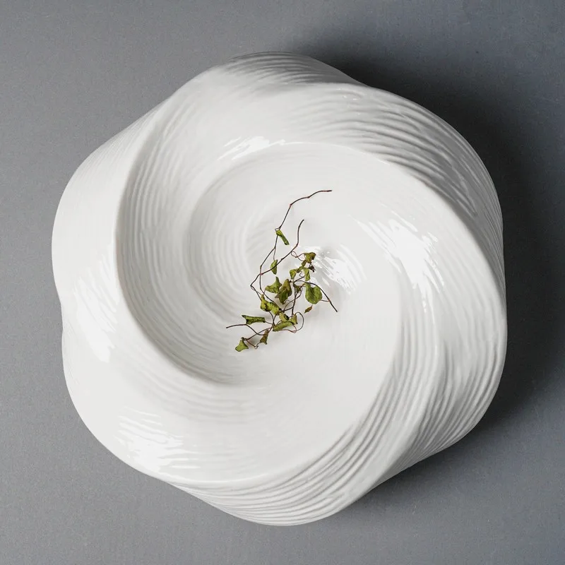 prato de jantar French style Western cuisine serving plate White double-layer dazzling pattern insulated plate tableware Dishes