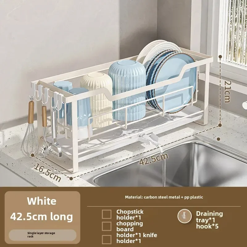 Compact Dish Storage Rack Space-Saving Kitchen Organizer with Drain Tray for Plates Utensils Cups Countertop Dish Drainer