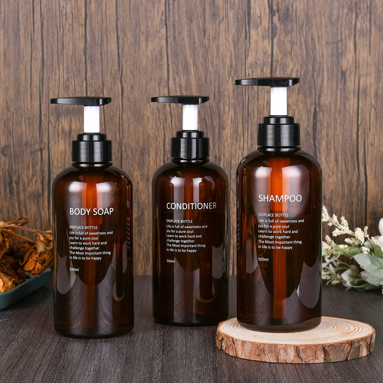 Shampoo And Conditioner Dispenser, Refillable Plastic Shampoo Pump Bottles With Waterproof Labels, Empty Body Wash Dispenser Set For Bathroom, Shower