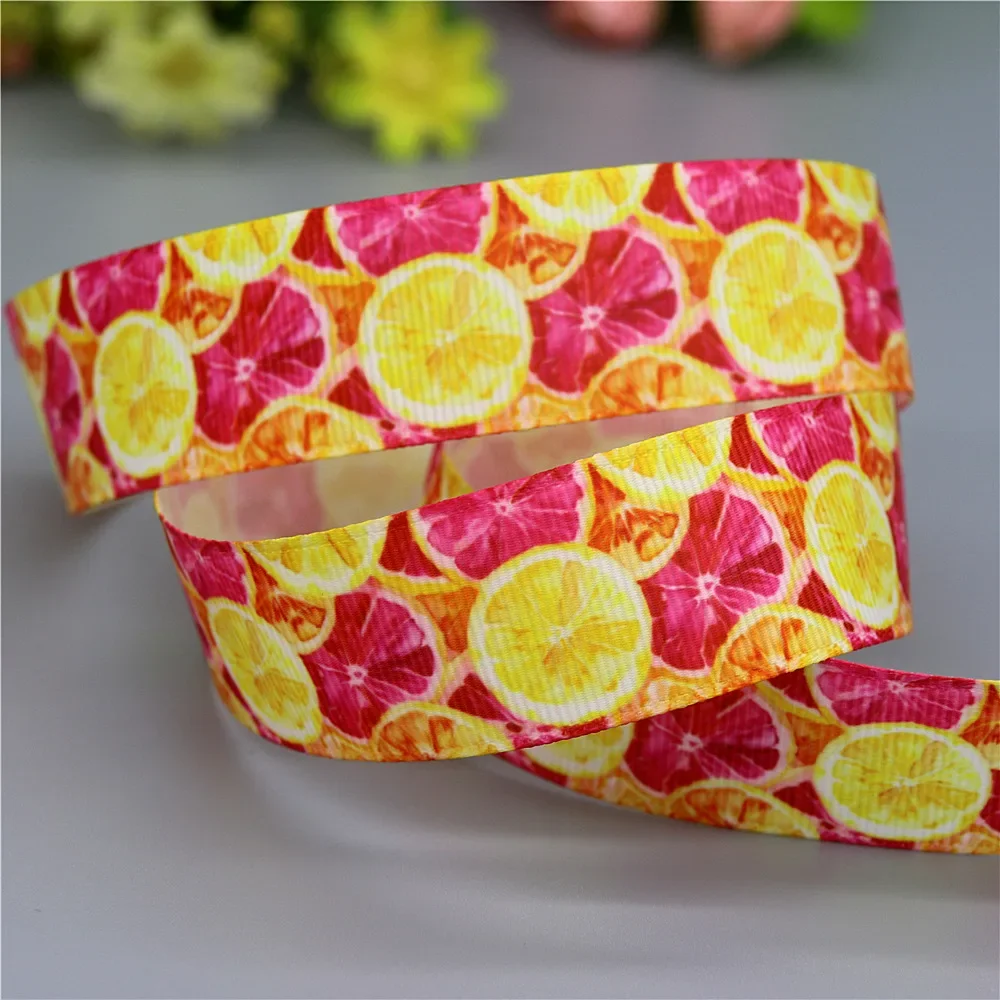 DUWES 50yards Fruit Strawberry Pineapple Cherry Printed Grosgrain Ribbon Accessories Decoration Collar DIY Sewing Craft D2612