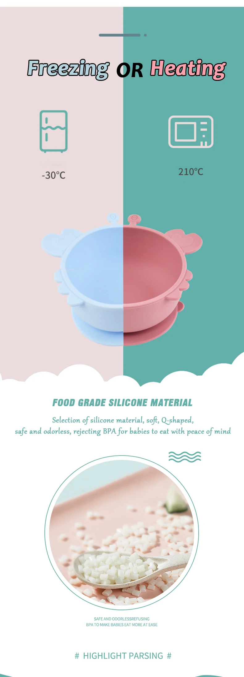 Description Picture 6 of itemChildren Dining Plate Cartoon Crab Suction Cup Anti Slip Food Grade Silicone Baby Self Feeding Training Complementary Food Bowl