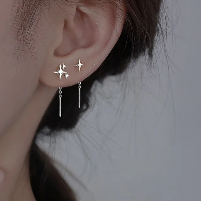New Korean Star Ear Wire Tassel Thread Chain Climb Star Pendants Drop Earrings Women's Straight Hanging Earings Jewelry 3