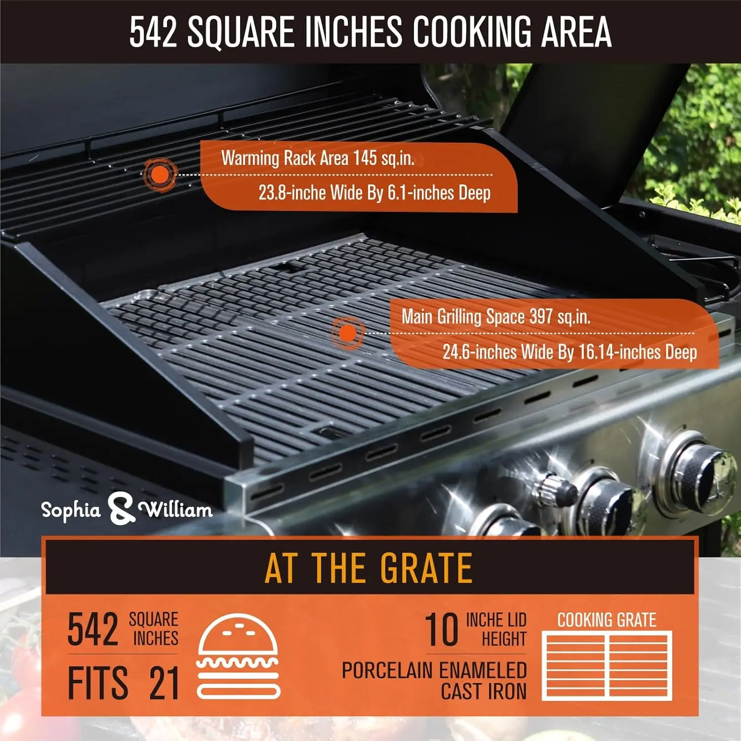 4-Burner Gas BBQ Grill with Side Burner and Porcelain-Enameled Cast Iron Grates 42,000BTU Outdoor Cooking Stainless Steel