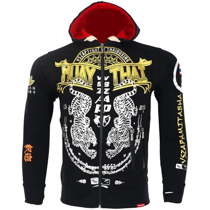 Vzap Men's Hoodie MMA Muay Thai Tiger fighting Fleece Jacket Running Gym Boxing Martial Art Coat sports apparel