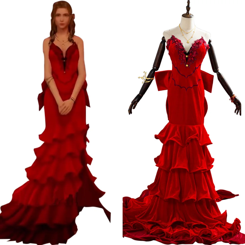 

FF 7 Final Fantasy VII Aerith Gainsborough Cosplay Costume Adult Women Girls Red Dress Gown Custom Halloween Carnival Costumes