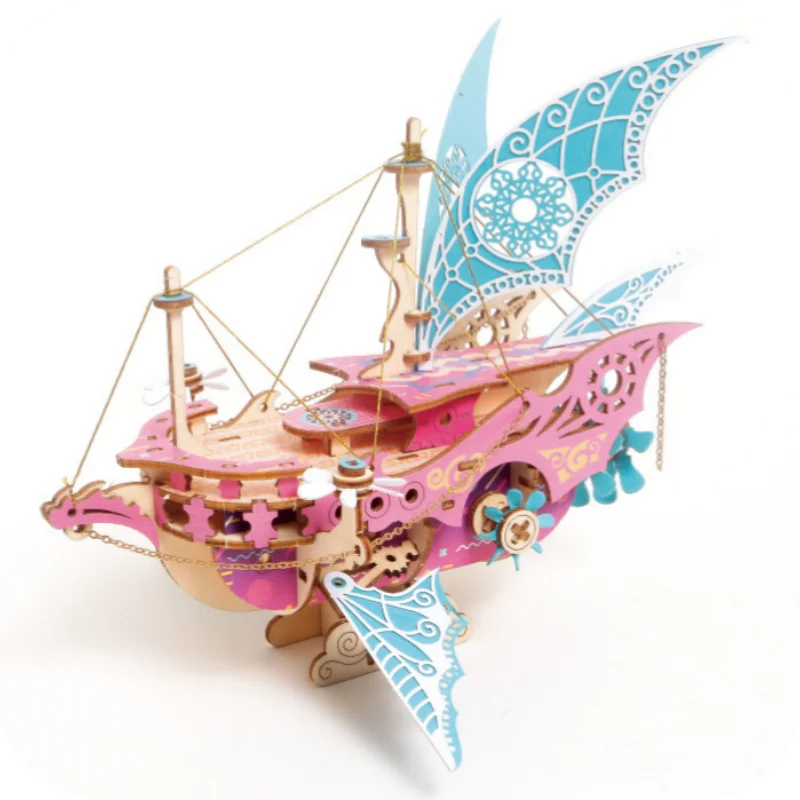 3D Wooden Fantasy Arabian Spaceship Steampunk Model Building Block Kits DIY Assembly Jigsaw Toy Gift for Kids Adults Gift lele brother 1089 granules children assembling educational spaceship model toys building blocks