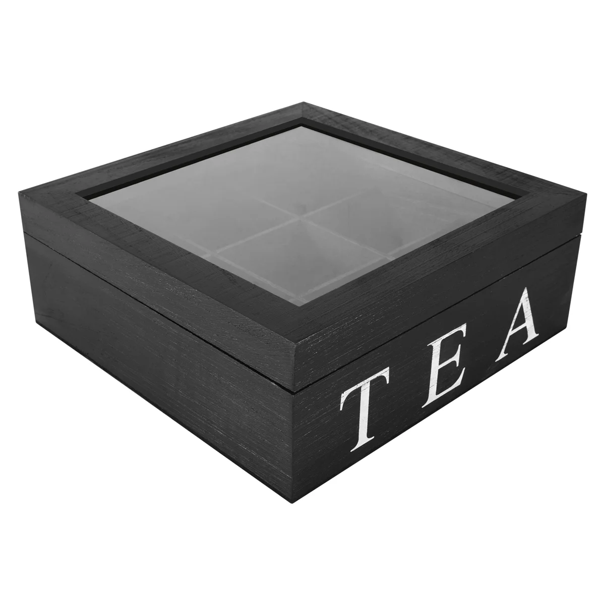 Tea Storage Box Wooden 9 Grids Transparent Top Lid