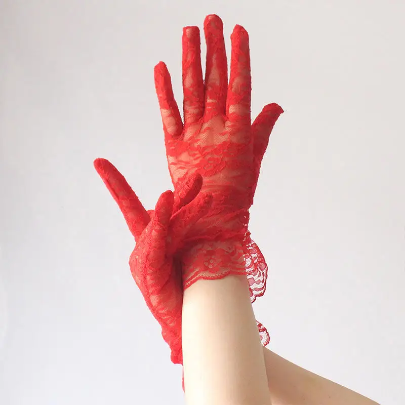 Women Sexy Lace Short Gloves Sunscreen Breathable Thin Soft Female Gloves multi-purpose Elegant Bride Gloves Full Finger Mittens