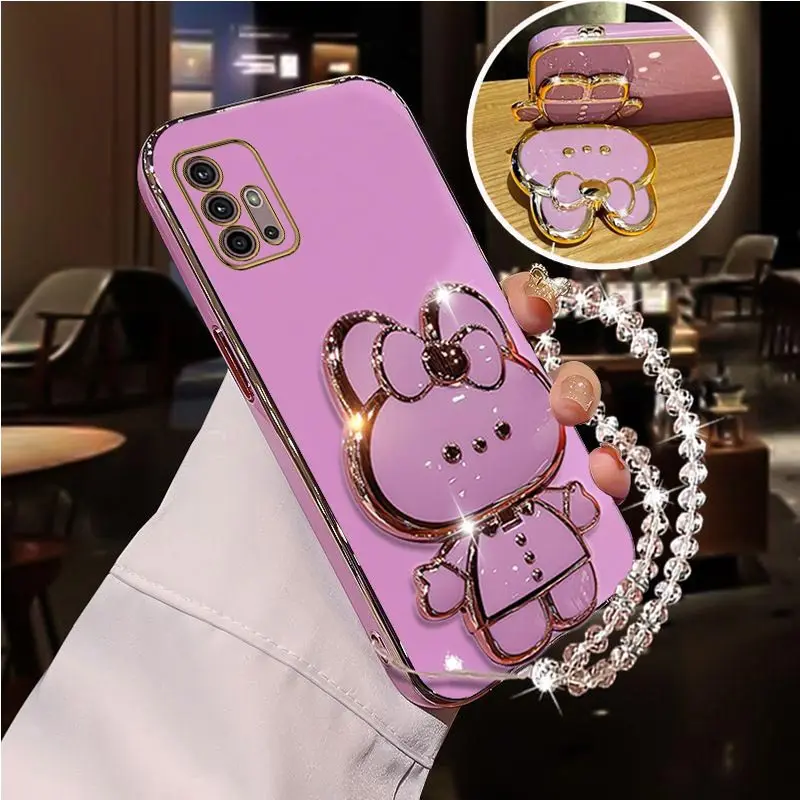 Diamond-Strap Mirror Rabbit Phone Holder Case with Stand Cover