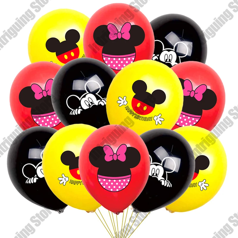 Kit de decoración de globos de látex de Mickey Mouse de 12 pulgadas, 10 o 20 unidades, color rojo, negro y amarillo, para fiestas de cumpleaños y baby shower