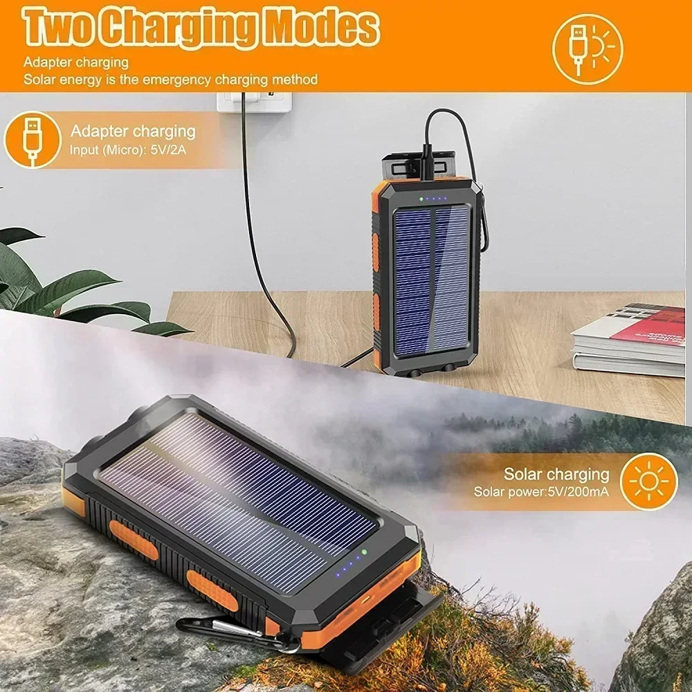 New 50000mAh Solar Waterproof Power Bank Large Capacity External Battery Fast Charger for iPhone Samsung Xiaomi 4
