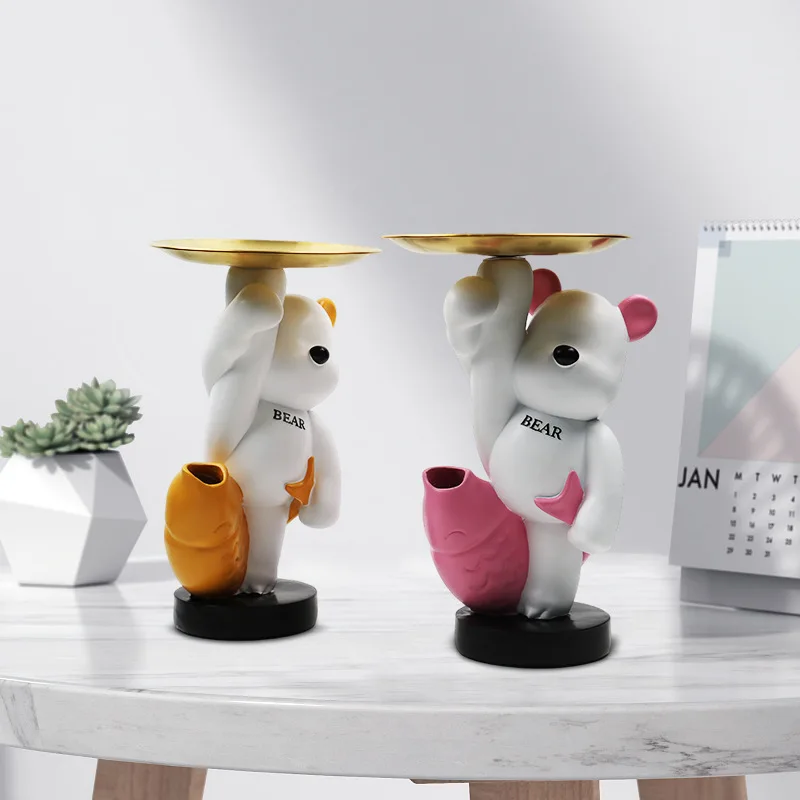 

Resin Decor Bear Statue Butler with Tray for Storage Table Home Decor Stand Bear Ornaments Decorative Sculpture Craft Gift Vase